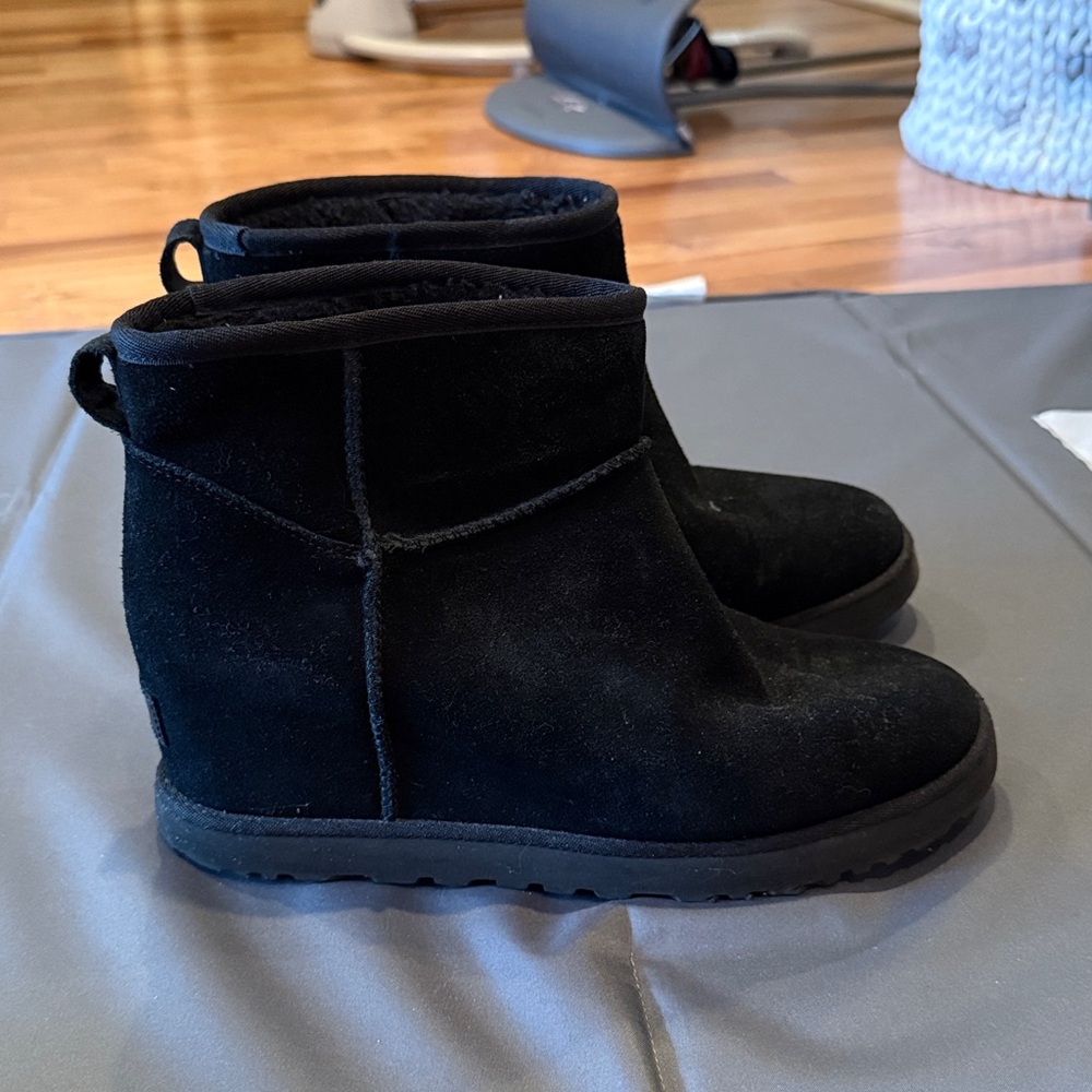 Ugg Black Suede Wedge Ankle Boots size 10